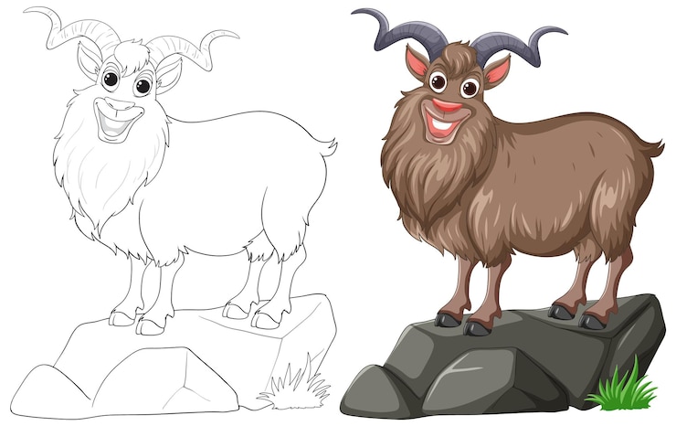 Gratis Vector de illustratie van de bergbok voor en na