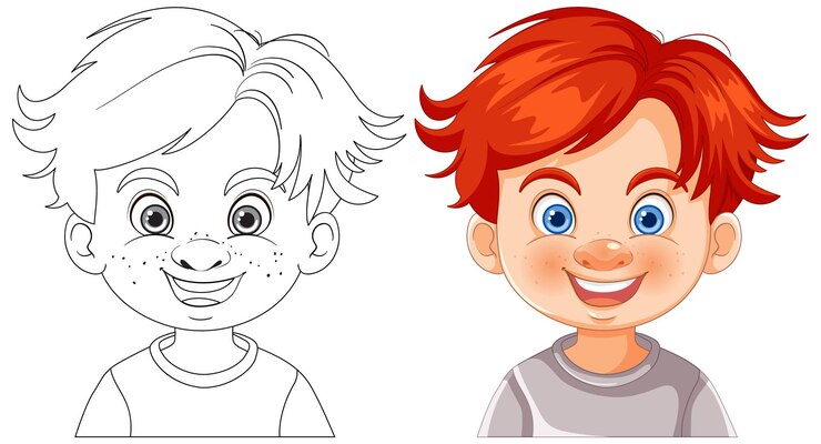 Gratis Vector de illustratie van de vrolijke jongen met het rode haar
