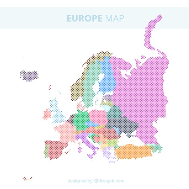 De kaart van Europa gemaakt van gekleurde stippen