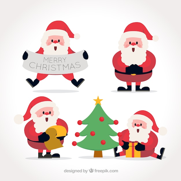 Gratis vector de kerstman met kerst elementen in plat design