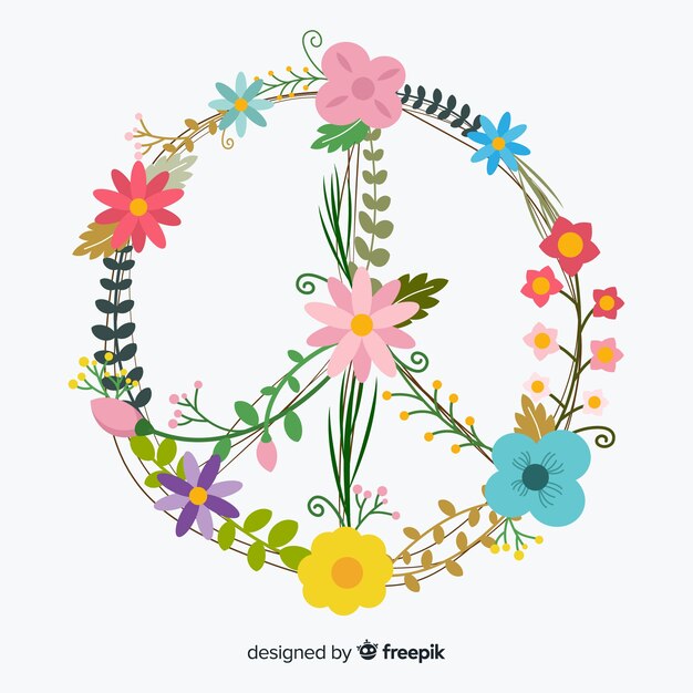 De kleurrijke bloemenachtergrond van het vredessymbool