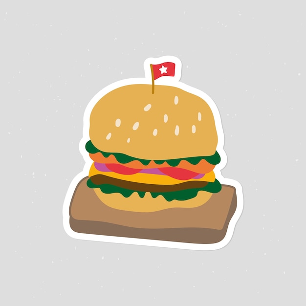 Gratis vector de leuke sticker van de hamburgerkrabbel met een witte grensvector