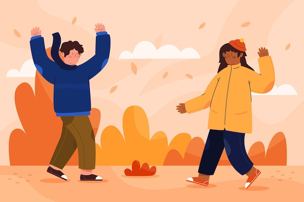 Gratis vector de mensen in de herfst parkeren illustratie