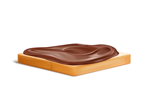 Gratis vector de plak van tarwebrood met chocoladeroom of noga spreidde 3d realistisch uit