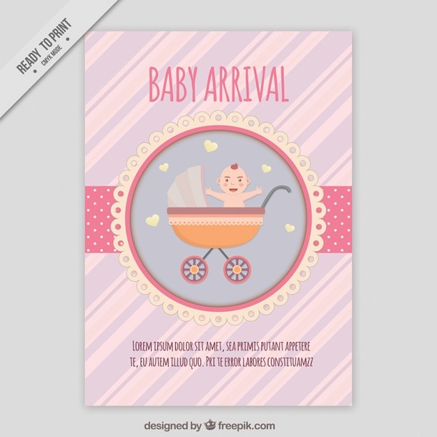 Gratis vector de roze uitnodiging van de babydouche met een buggy