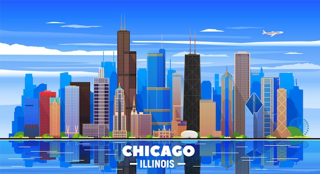 Gratis vector de skyline van chicago op een achtergrond platte vectorillustratie zakelijk reizen en toerisme concept met moderne gebouwen afbeelding voor banner of website