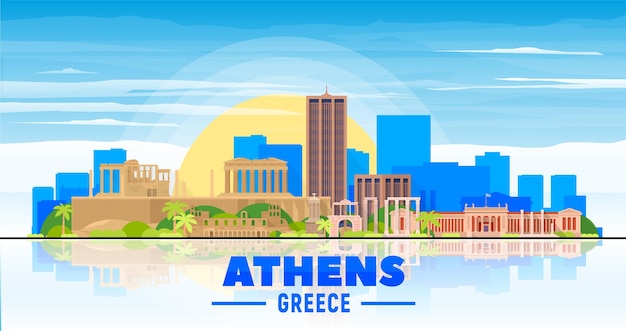 De skyline van de stad van Athene Griekenland met panorama op witte achtergrond Vectorillustratie Zakelijk reizen en toerisme concept met oude gebouwen Afbeelding voor presentatie banner website