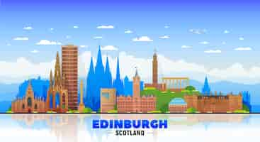 Gratis vector de skyline van edinburgh, schotland, vk met panorama op de hemelachtergrond vectorillustratie zakelijk reizen en toerismeconcept met moderne gebouwen afbeelding voor banner of website