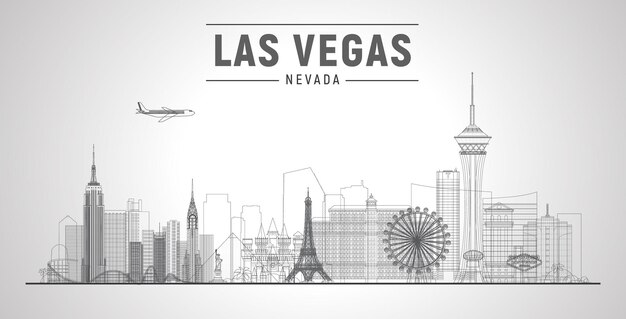 De skyline van Las Vegas met panorama op witte achtergrond Vector lijn illustratie Zakelijk reizen en toerisme concept met moderne gebouwen Afbeelding voor banner of website