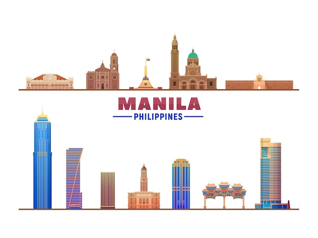 De skyline van Manilla, Filippijnen met panorama op witte achtergrond Vectorillustratie Zakelijk reizen en toerismeconcept met moderne gebouwen Afbeelding voor banner of website