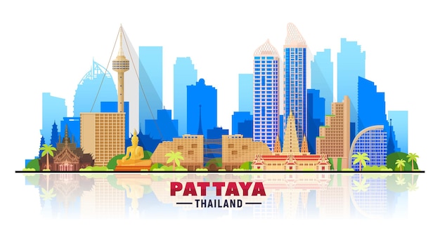 De skyline van Pattaya Thailand met panorama op witte achtergrond Vectorillustratie Zakelijk reizen en toerisme concept met moderne gebouwen