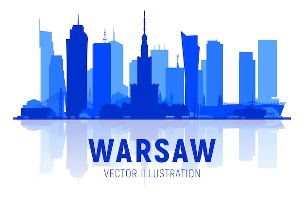 Gratis vector de skyline van warschau (polen) met panorama op witte achtergrond. vectorillustratie. zakelijk reizen en toerisme concept met moderne gebouwen. afbeelding voor presentatie, banner, website.