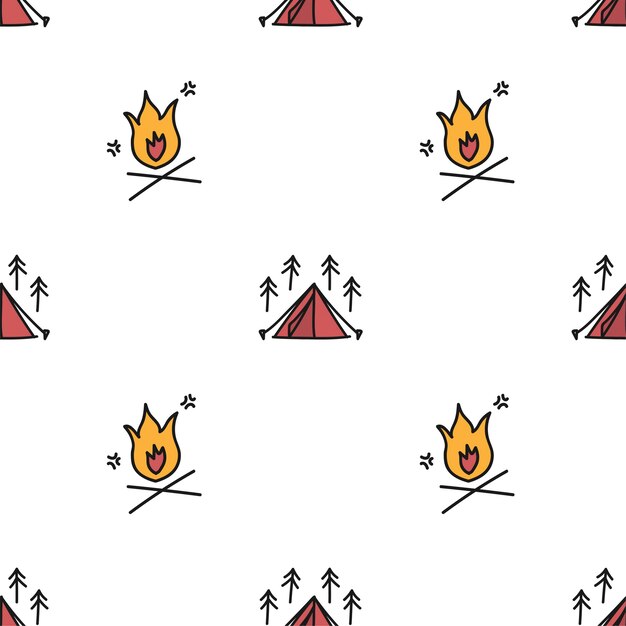 De stijl van de illustratietekening van het kamperen pictogrammenachtergrond