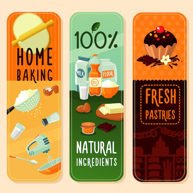 Gratis vector de verticale banners van bakingrediënten