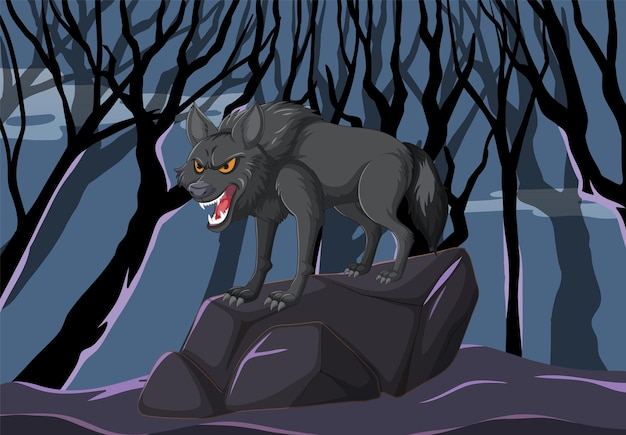 Gratis vector de woeste wolf huilt in de nacht.