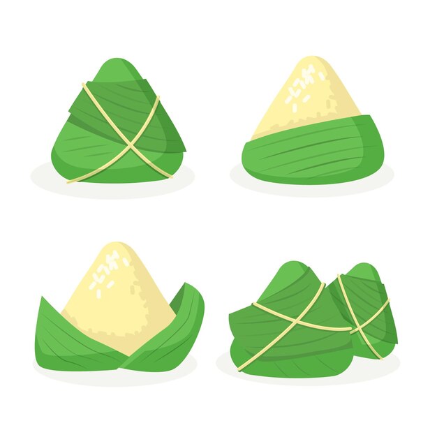 Gratis vector de zongzi-collectie van de platte drakenboot