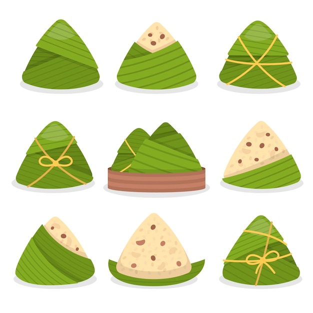 Gratis vector de zongzi-collectie van flat dragon boat