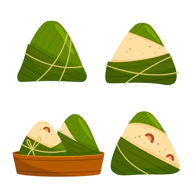 Gratis vector de zongzi-collectie van flat dragon boat