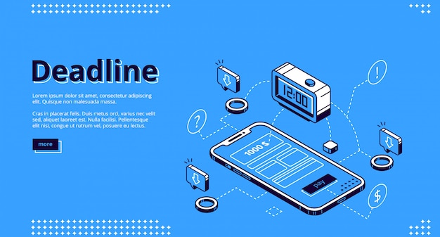 Deadline, isometrische bestemmingspagina voor tijdbeheer