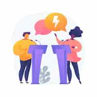 Gratis vector debatteren club abstract concept illustratie. klasdebatten, welsprekende toespraak, debatwedstrijd, schoolclub, lessen spreken in het openbaar, effectieve communicatieve vaardigheden