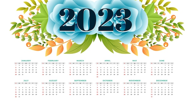 Decoratief 2023 nieuwjaarskalender sjabloonontwerp