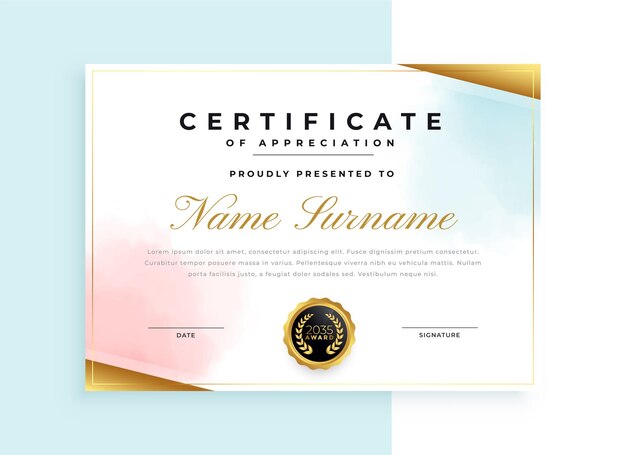 decoratief certificaat van eer sjabloon voor de erkenning van de winnaar