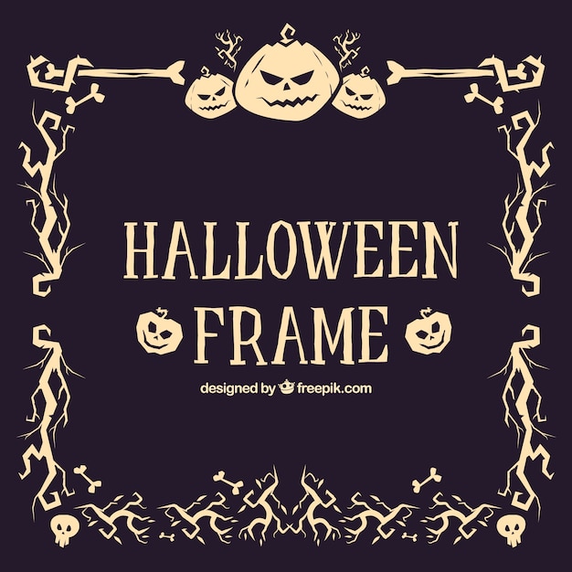 Gratis vector decoratief halloween frame met pompoenen