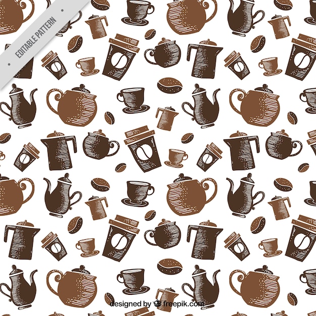 Gratis vector decoratief patroon met koffiepotten