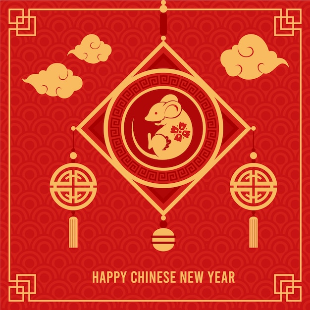 Decoratief plat ontwerp voor Chinees Nieuwjaar