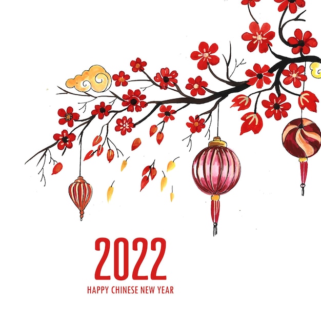 Gratis vector decoratieve 2022 chinees nieuwjaar wenskaart achtergrond