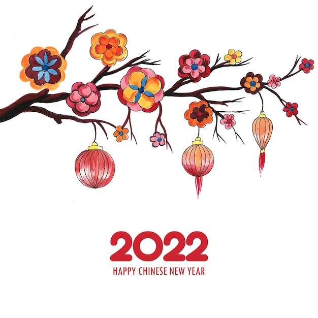 Gratis vector decoratieve 2022 chinees nieuwjaar wenskaart achtergrond