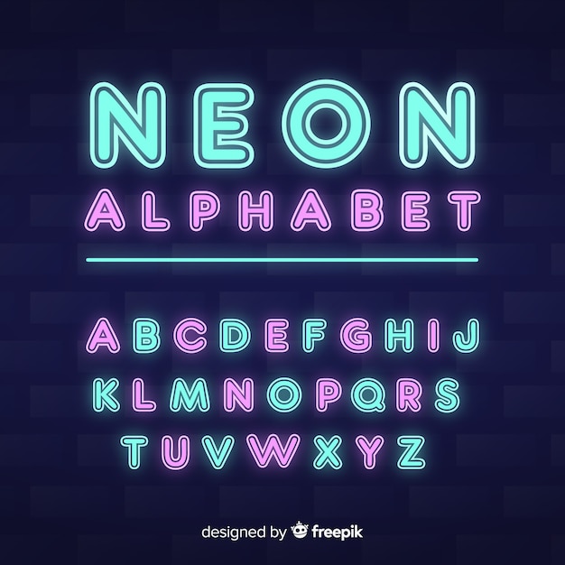 Decoratieve alfabet sjabloon neon stytle