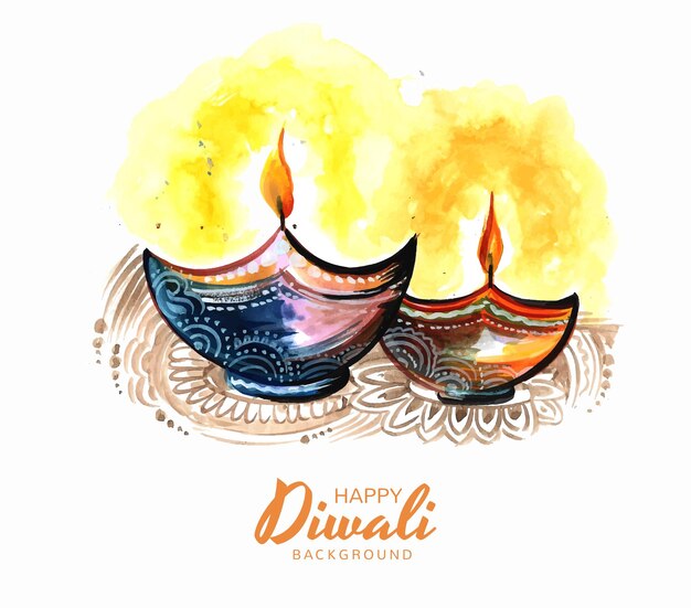 Decoratieve artistieke diwali diya festivalkaart achtergrond