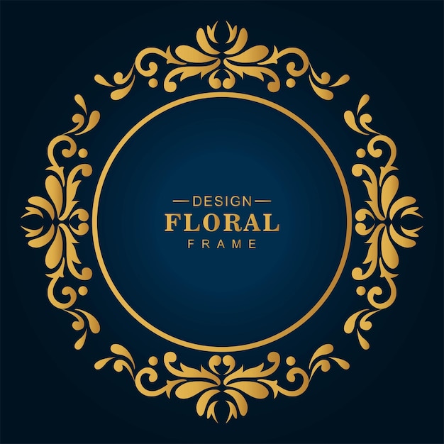 Decoratieve artistieke luxe gouden circulaire bloemen frame blauwe achtergrond