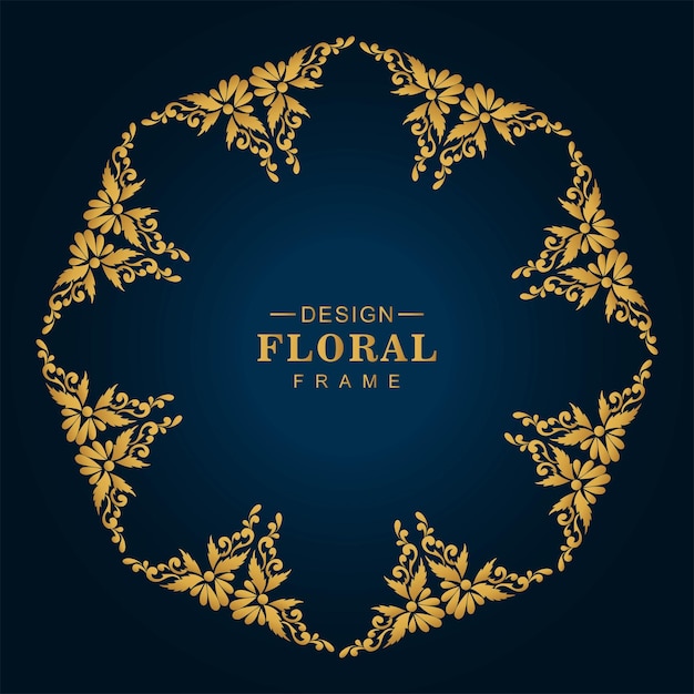 Decoratieve artistieke luxe gouden circulaire bloemen frame blauwe achtergrond