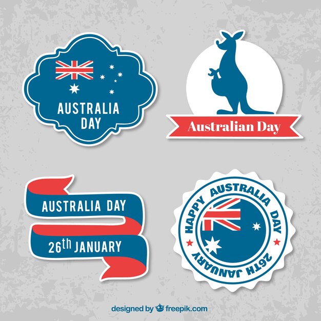 Gratis vector decoratieve australië dag labels met rode details