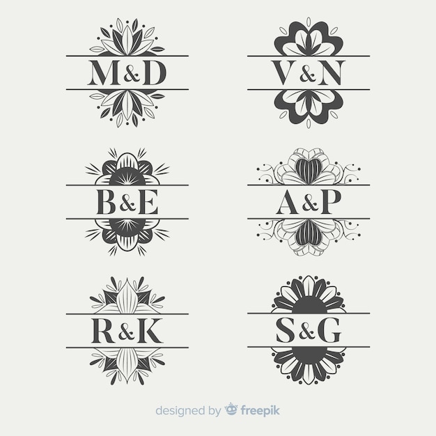 Gratis vector decoratieve bruiloft monogram collectie