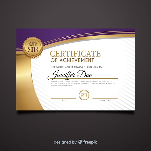 Gratis vector decoratieve certificaatsjabloon met gouden elementen