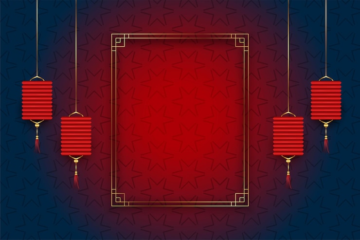 Gratis Vector decoratieve chinese achtergrond met lantaarns en tekstkader