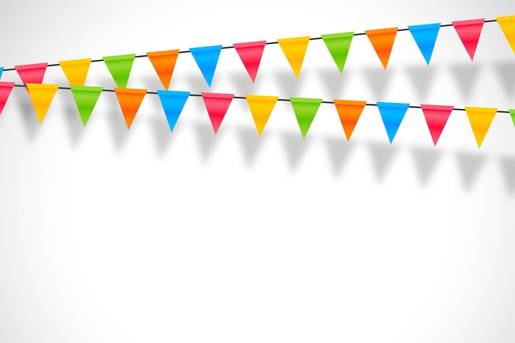 Gratis Vector decoratieve feestvlaggen garland achtergrond voor kinderen leuk met schaduw