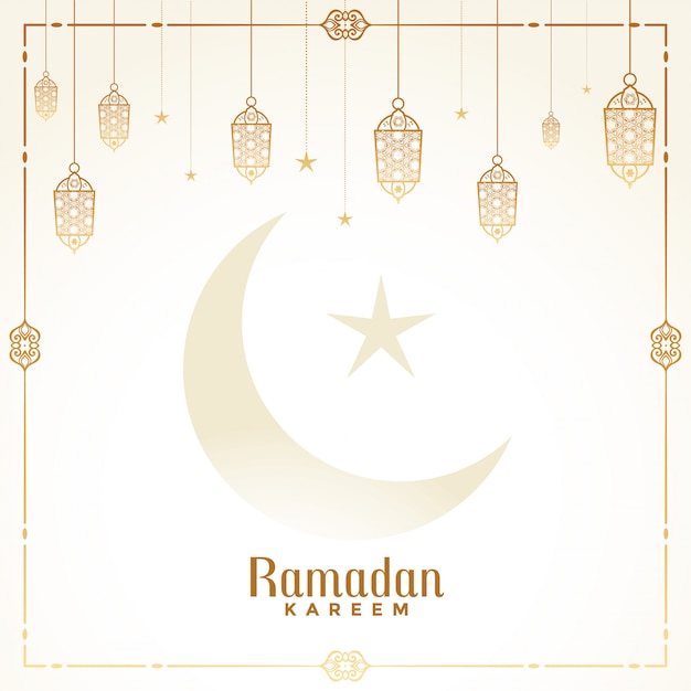 Gratis vector decoratieve islamitische lantaarns ramadan kareem-kaart