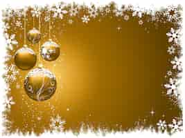 Gratis vector decoratieve kerst met besneeuwde kerstballen