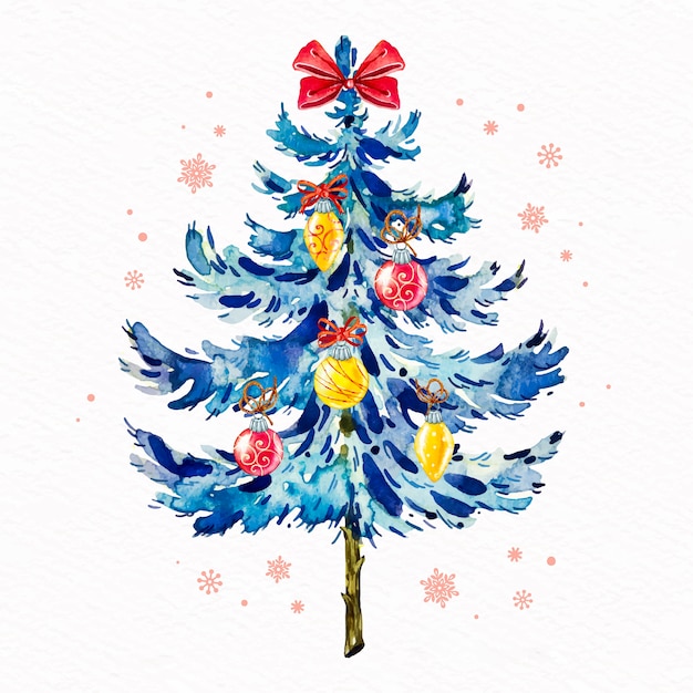 Gratis vector decoratieve kerstboom aquarel stijl