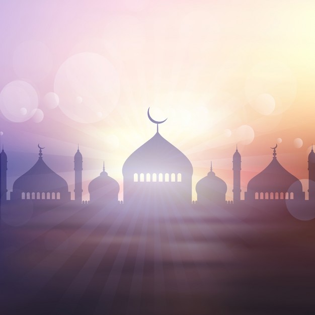 Gratis vector decoratieve landschap achtergrond voor de ramadan