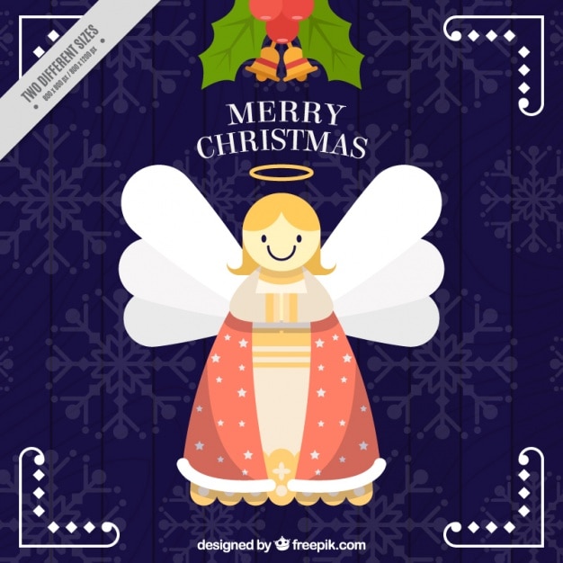 Gratis vector decoratieve merry christmas achtergrond met schattige engel