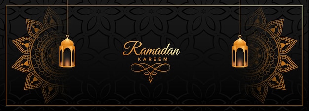 Decoratieve ramadan kareem-banner met mandalakunst