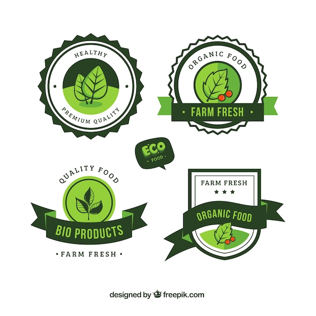 Gratis vector decoratieve stickers van biologisch voedsel in groene tinten