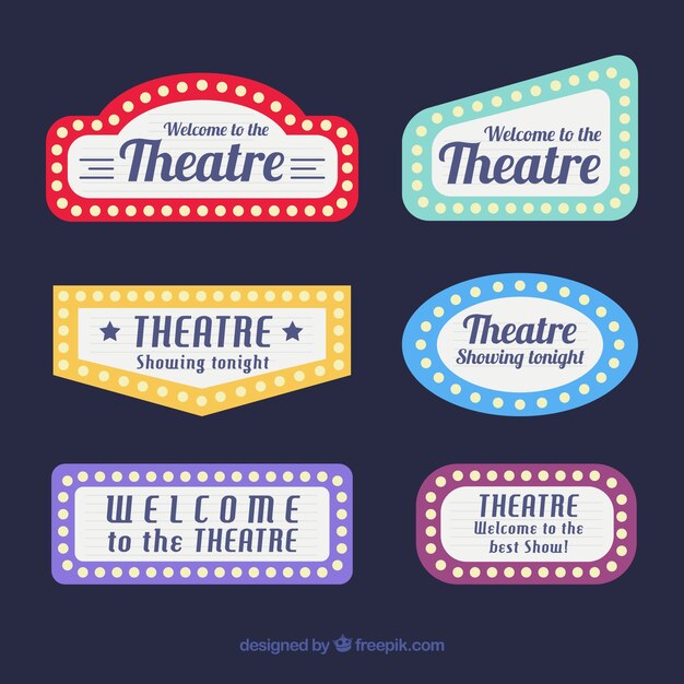 Decoratieve theater borden met verschillende kleuren