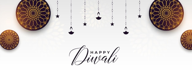 Gratis vector decoratieve vrolijke diwali-festivalbanner in indiase stijl