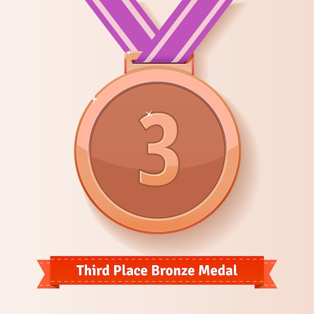 Gratis vector derde plaats award brons medaille met lila lint